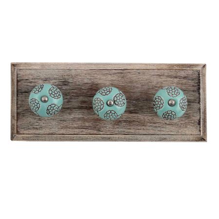 Brown Marigold Ceramic Floral Wooden Hooks